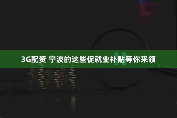 3G配资 宁波的这些促就业补贴等你来领